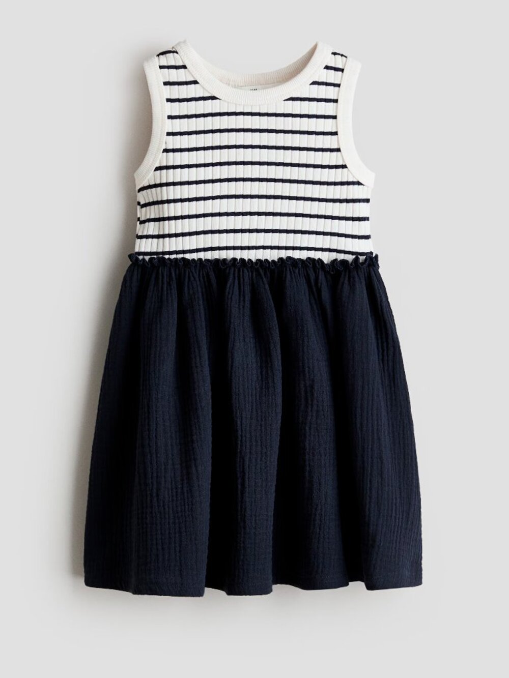 H&M Girls Sleevless Dress with Muslin Skirt Navy Stripe